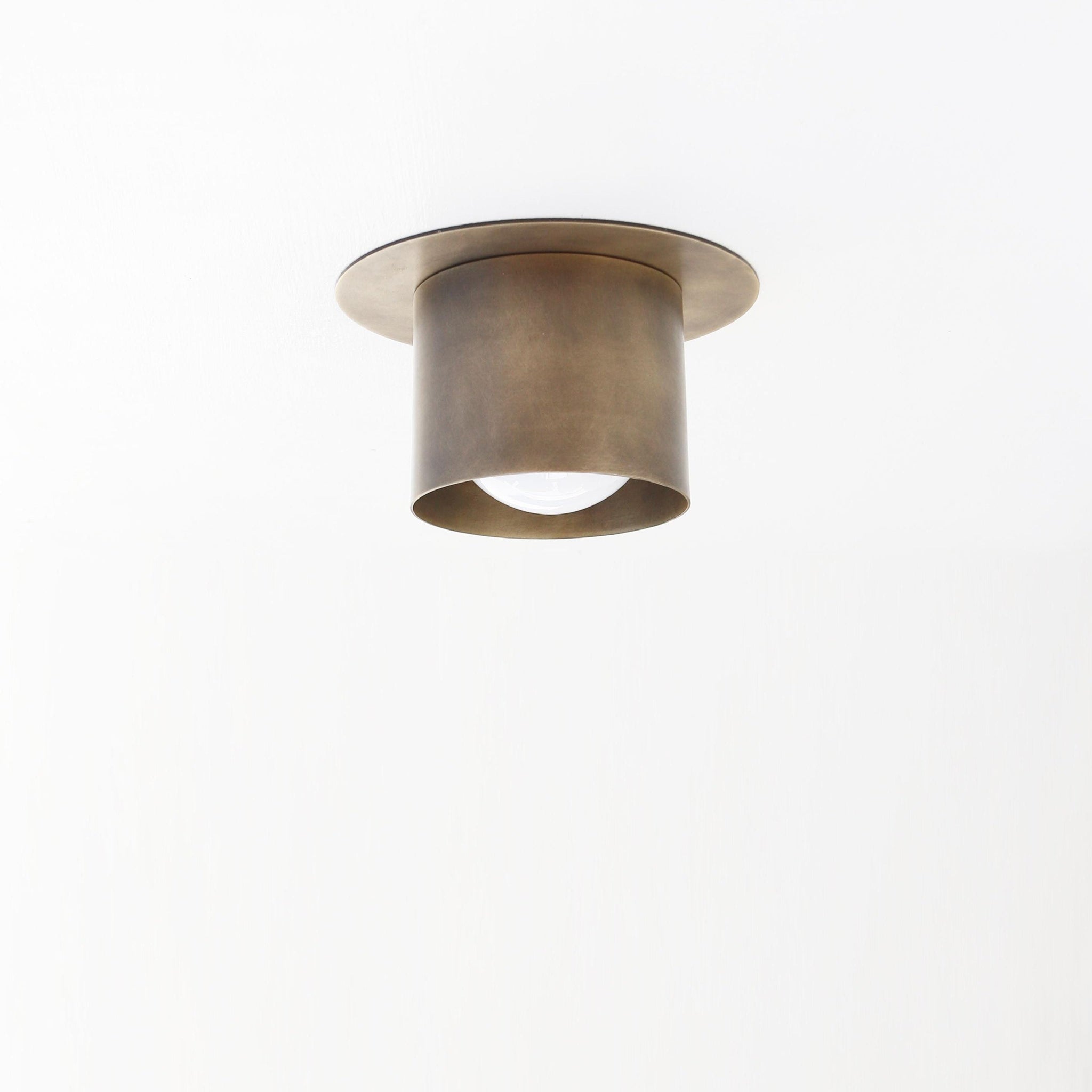 Shallow Brass Cylinder Flush Mount Ceiling Light