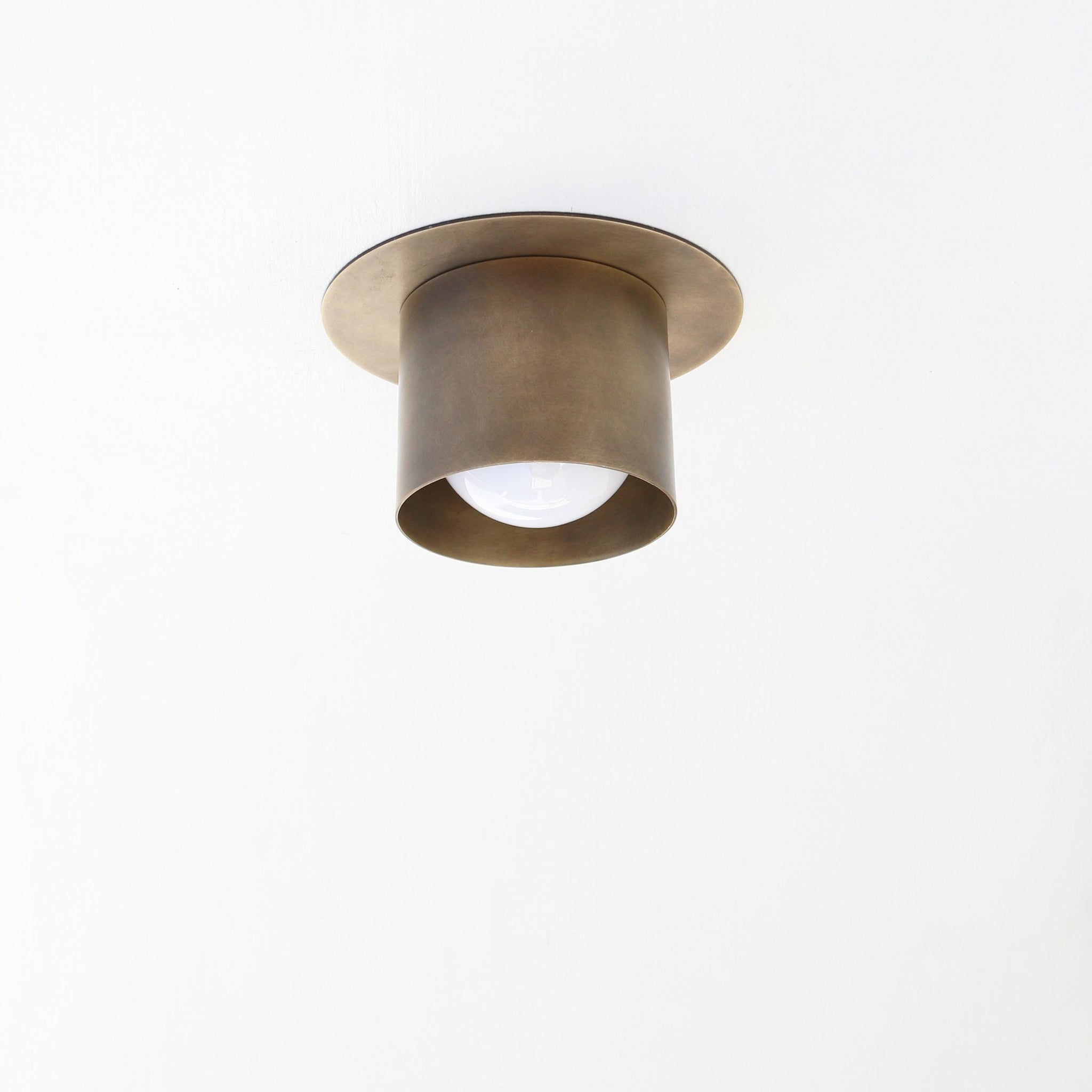 Shallow Brass Cylinder Flush Mount Ceiling Light