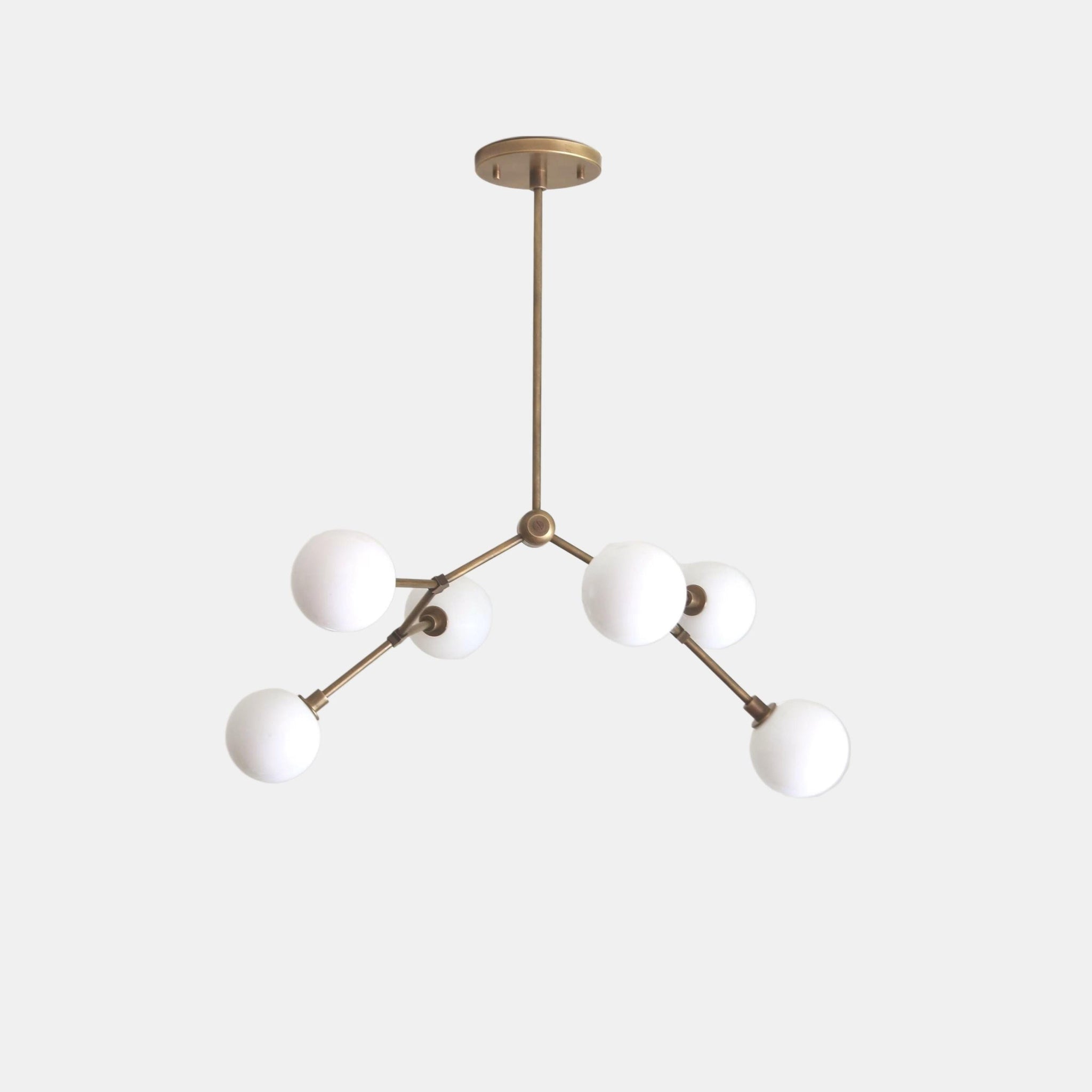 Six-Light Branching Chandelier with Opal Glass Globes