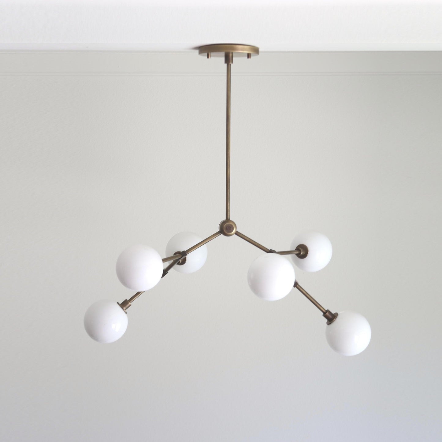 Six-Light Branching Chandelier with Opal Glass Globes