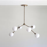 Six-Light Branching Chandelier with Opal Glass Globes