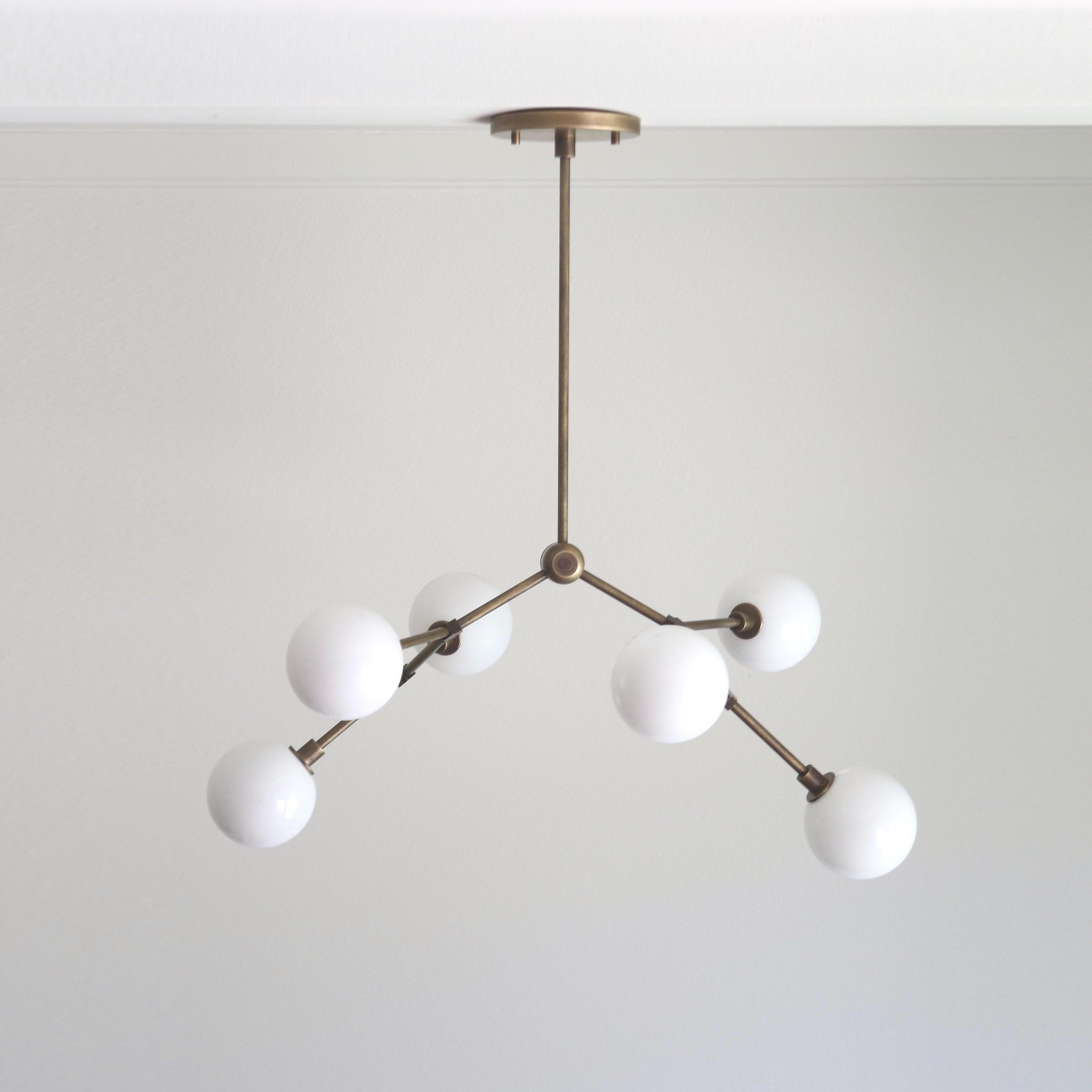 Six-Light Branching Chandelier with Opal Glass Globes