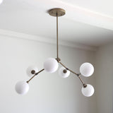 Six-Light Branching Chandelier with Opal Glass Globes
