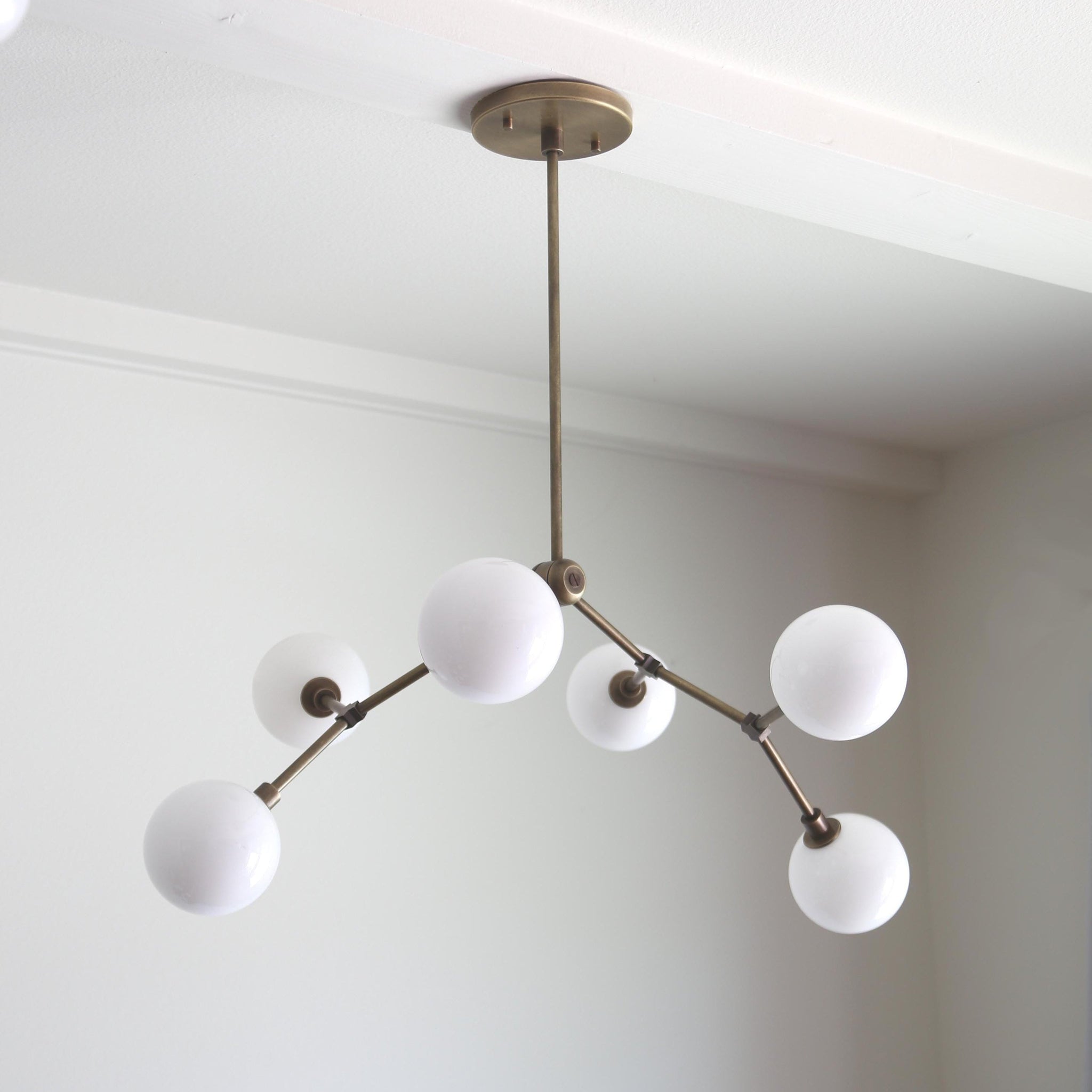 Six-Light Branching Chandelier with Opal Glass Globes