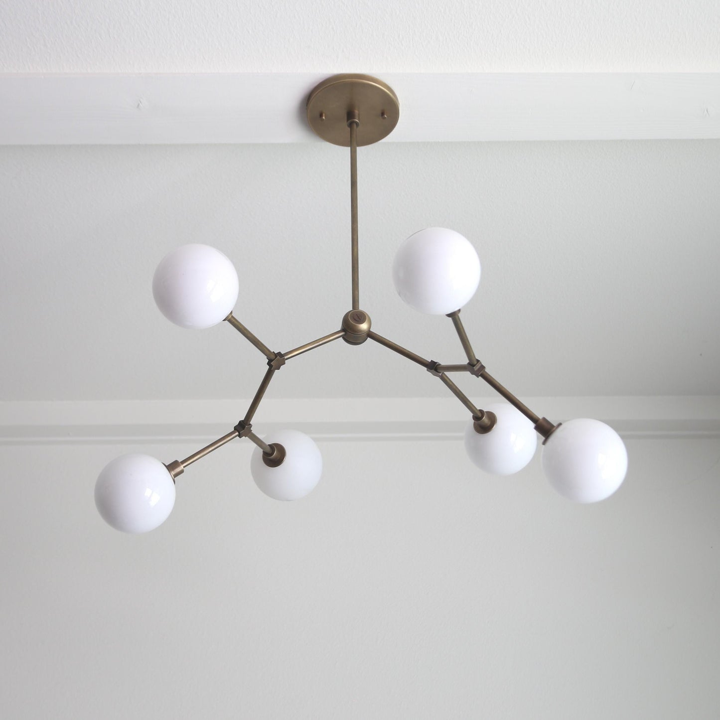 Six-Light Branching Chandelier with Opal Glass Globes