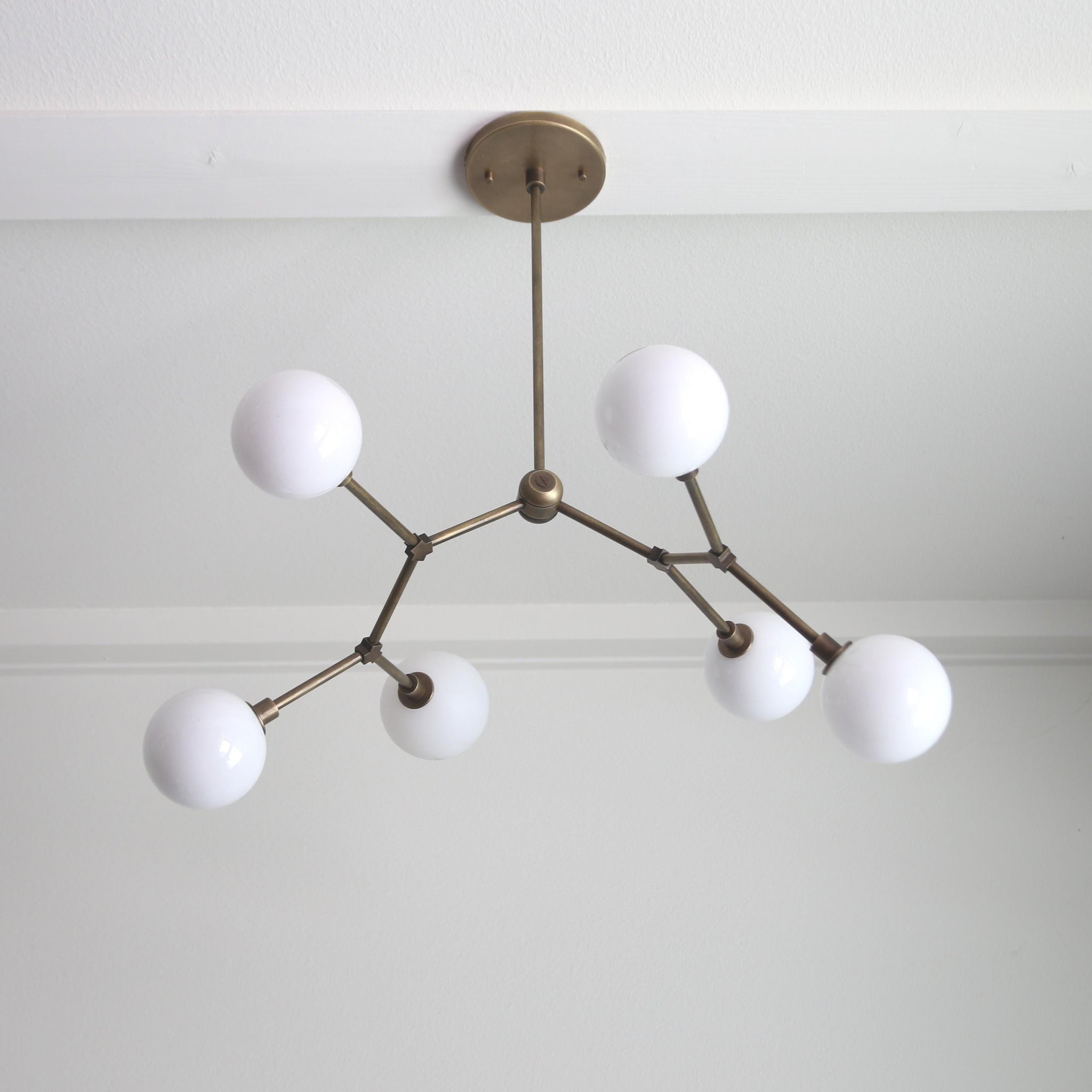 Six-Light Branching Chandelier with Opal Glass Globes