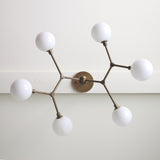 Six-Light Branching Chandelier with Opal Glass Globes