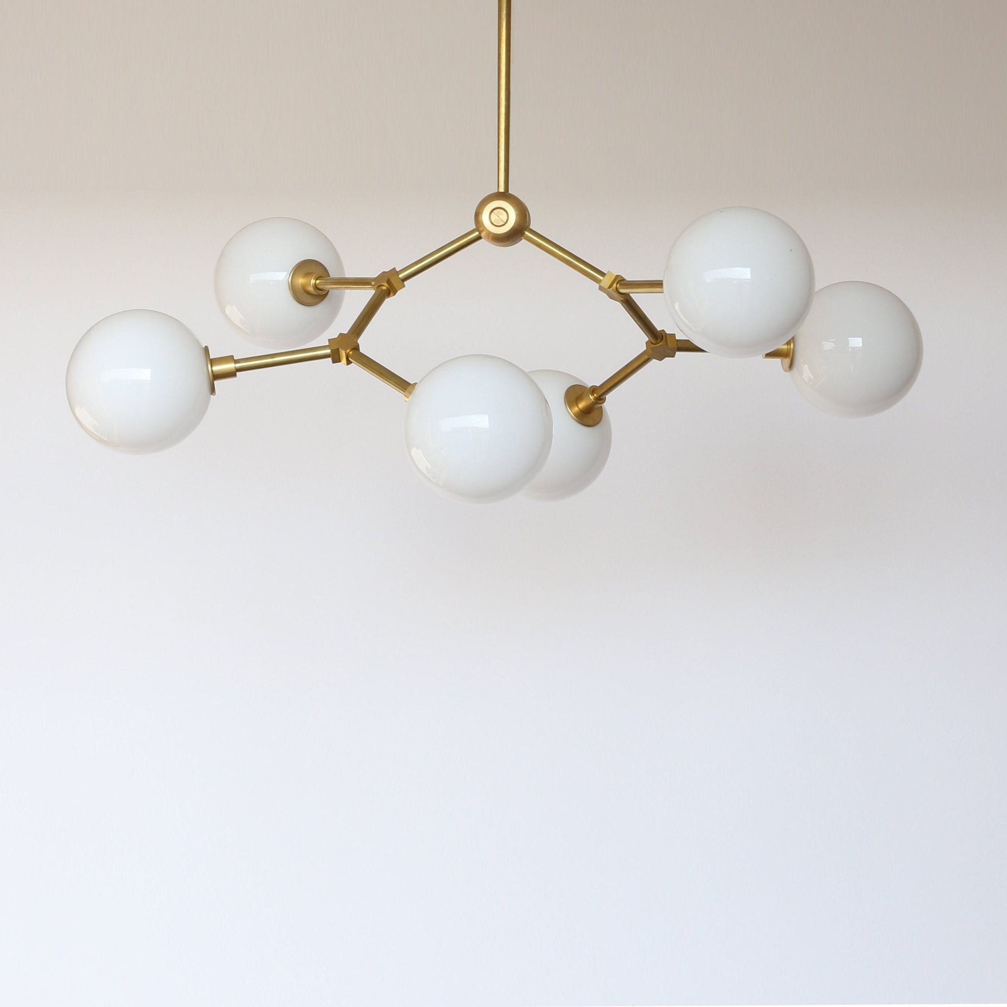 Six-Light Branching Chandelier with Opal Glass Globes