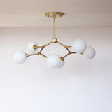 Six-Light Branching Chandelier with Opal Glass Globes