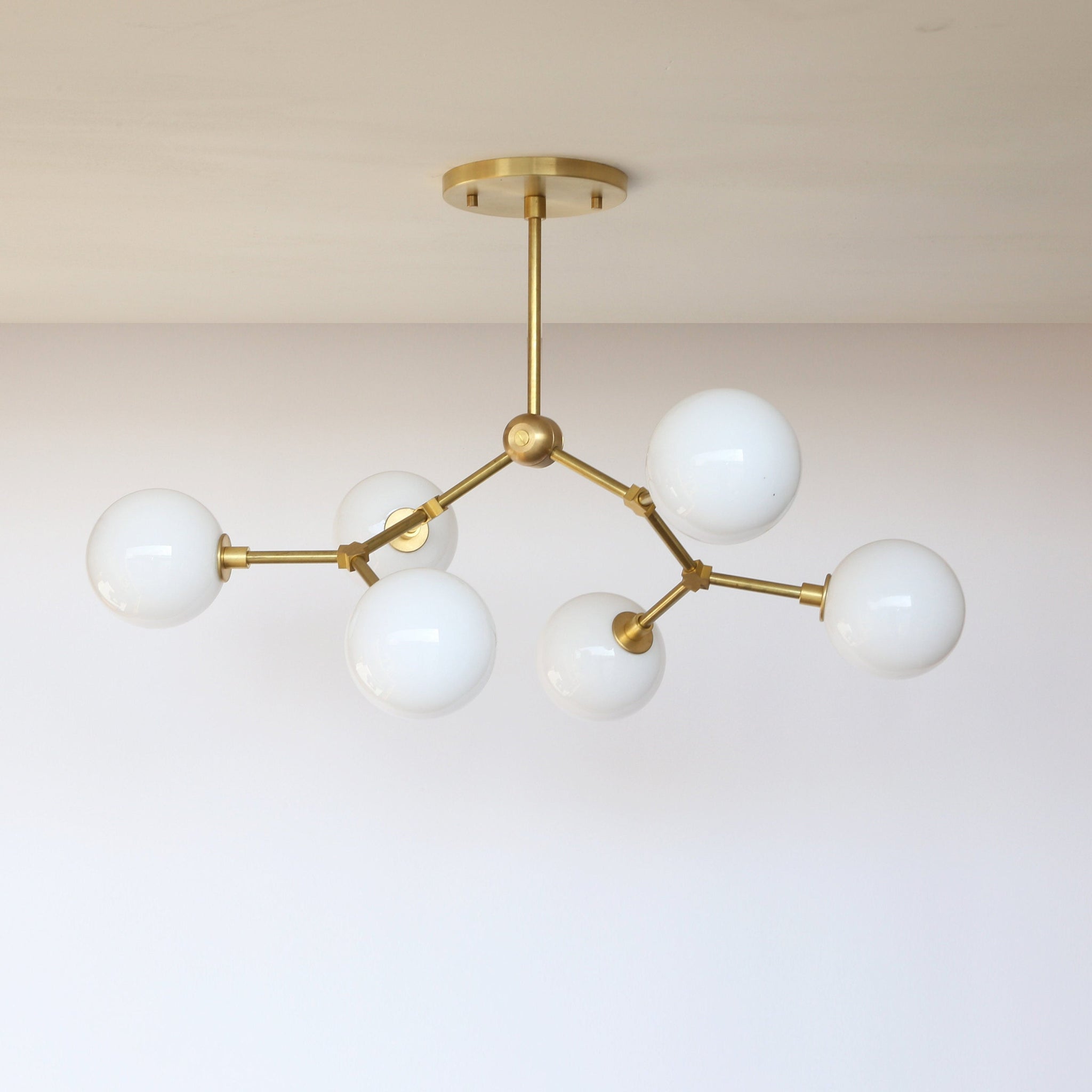 Six-Light Branching Chandelier with Opal Glass Globes