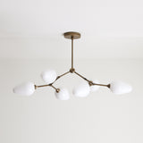 Six-Light Brass Branch Chandelier with Opal Teardrop Shades