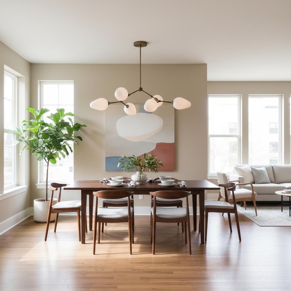 Six-Light Brass Branch Chandelier with Opal Teardrop Shades