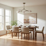 Six-Light Brass Branch Chandelier with Opal Teardrop Shades