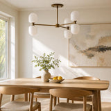 Six-Light Brass Chandelier with Opal Capsule Shades