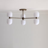 Six-Light Brass Chandelier with Opal Capsule Shades