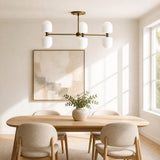 Six-Light Brass Chandelier with Opal Capsule Shades