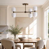 Six-Light Brass Chandelier with Opal Capsule Shades