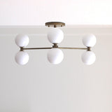 Six-Light Brass Chandelier with Opal Glass Globes