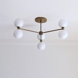Six-Light Brass Chandelier with Opal Glass Globes