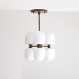 Six-Light Brass Cluster Chandelier with Opal Glass Shades