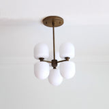 Six-Light Brass Cluster Chandelier with Opal Glass Shades