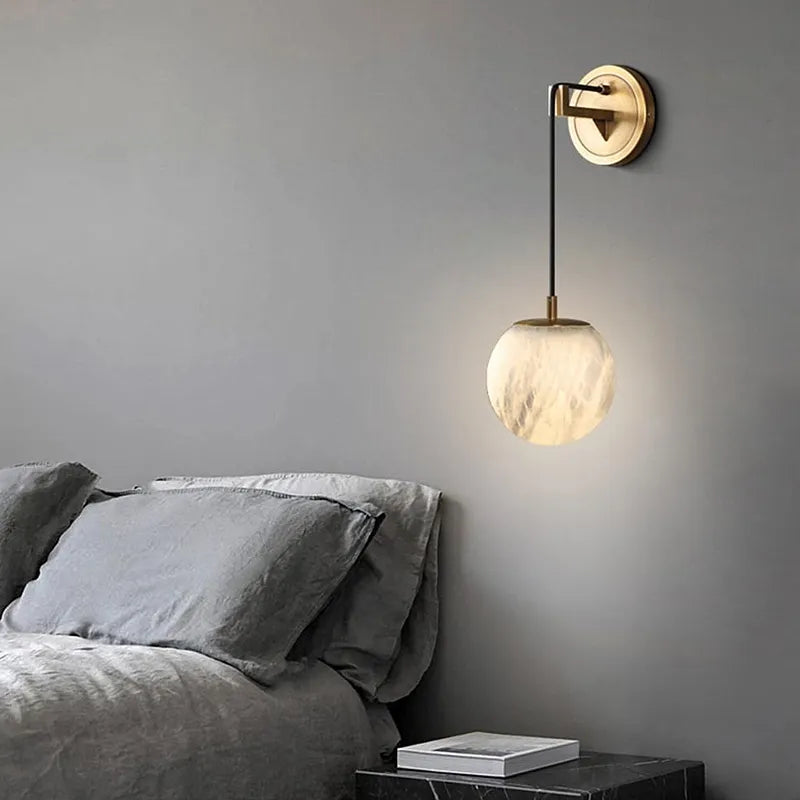 Spherical Alabaster Wall Lamp in Natural Brass | Refined Accent Lighting