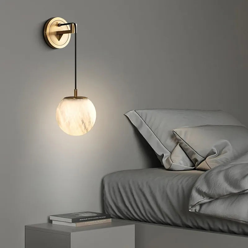 Spherical Alabaster Wall Lamp in Natural Brass | Refined Accent Lighting