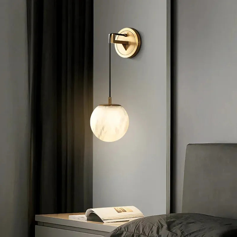 Spherical Alabaster Wall Lamp in Natural Brass | Refined Accent Lighting