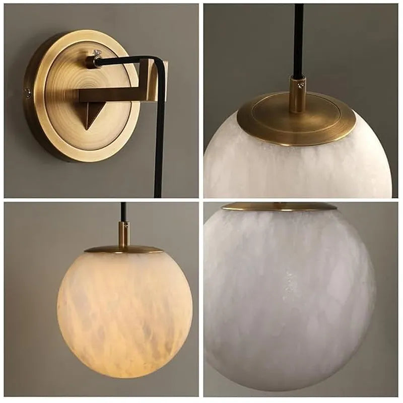 Spherical Alabaster Wall Lamp in Natural Brass | Refined Accent Lighting