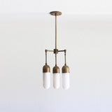 Three-Light Brass Chandelier with Alabaster Capsule Shades