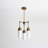 Three-Light Brass Chandelier with Alabaster Capsule Shades
