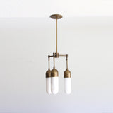 Three-Light Brass Chandelier with Alabaster Capsule Shades