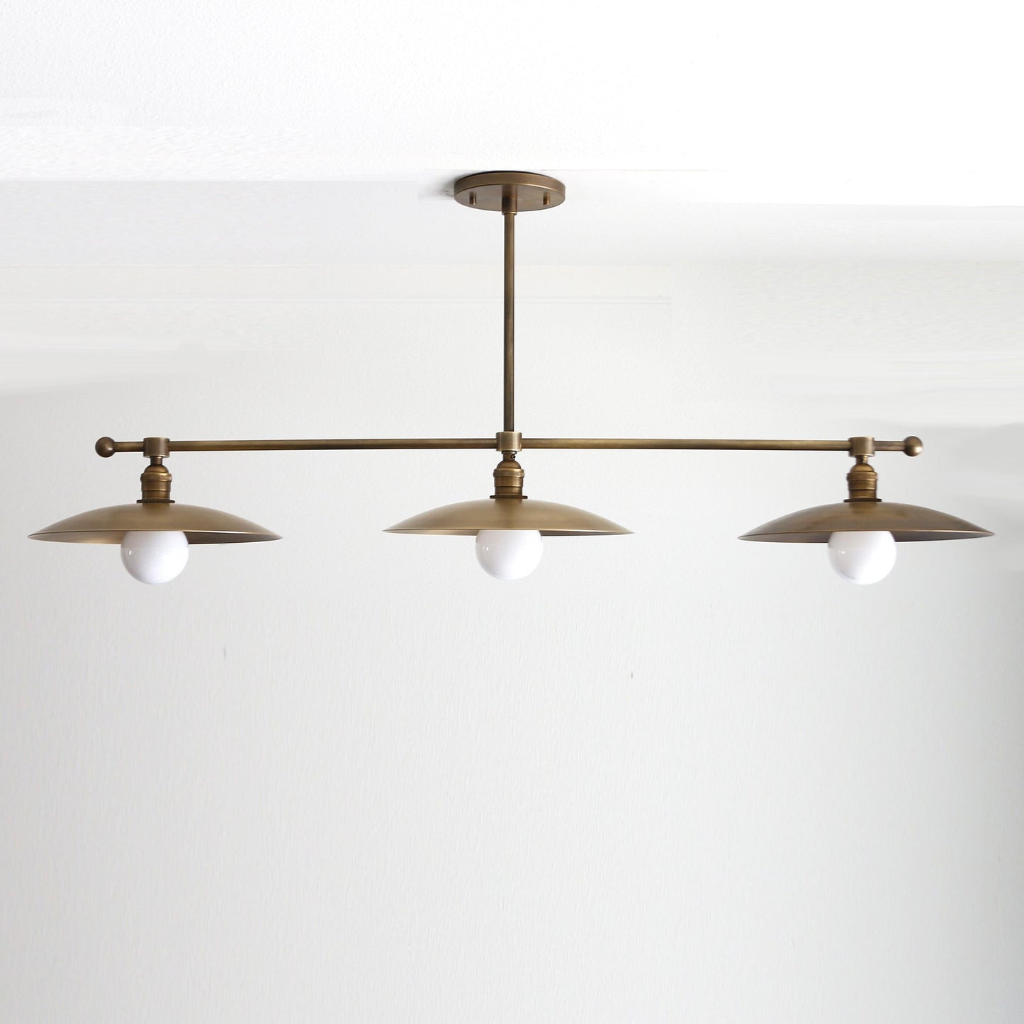 Three-Light Brass Chandelier with Disc Shades