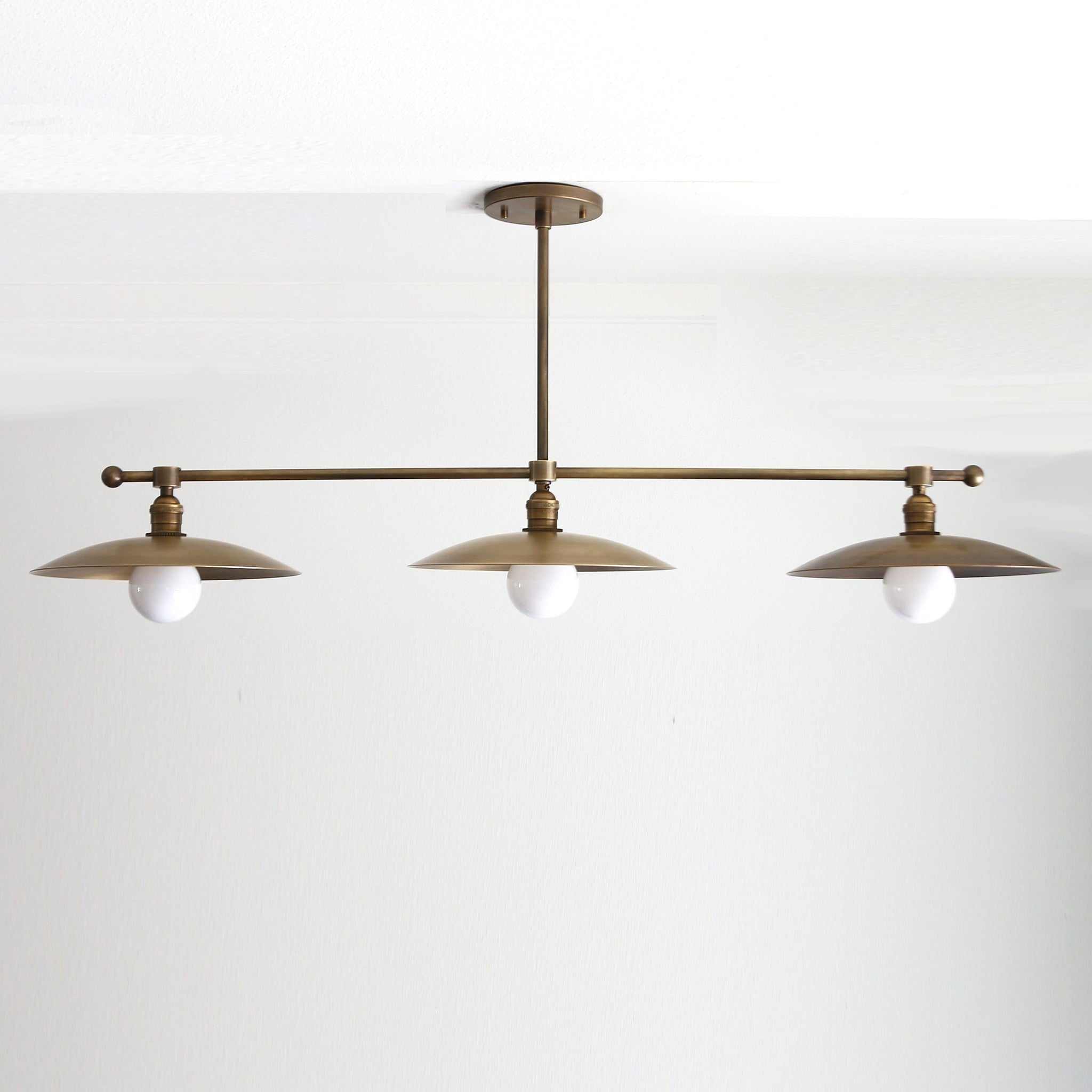 Three-Light Brass Chandelier with Disc Shades