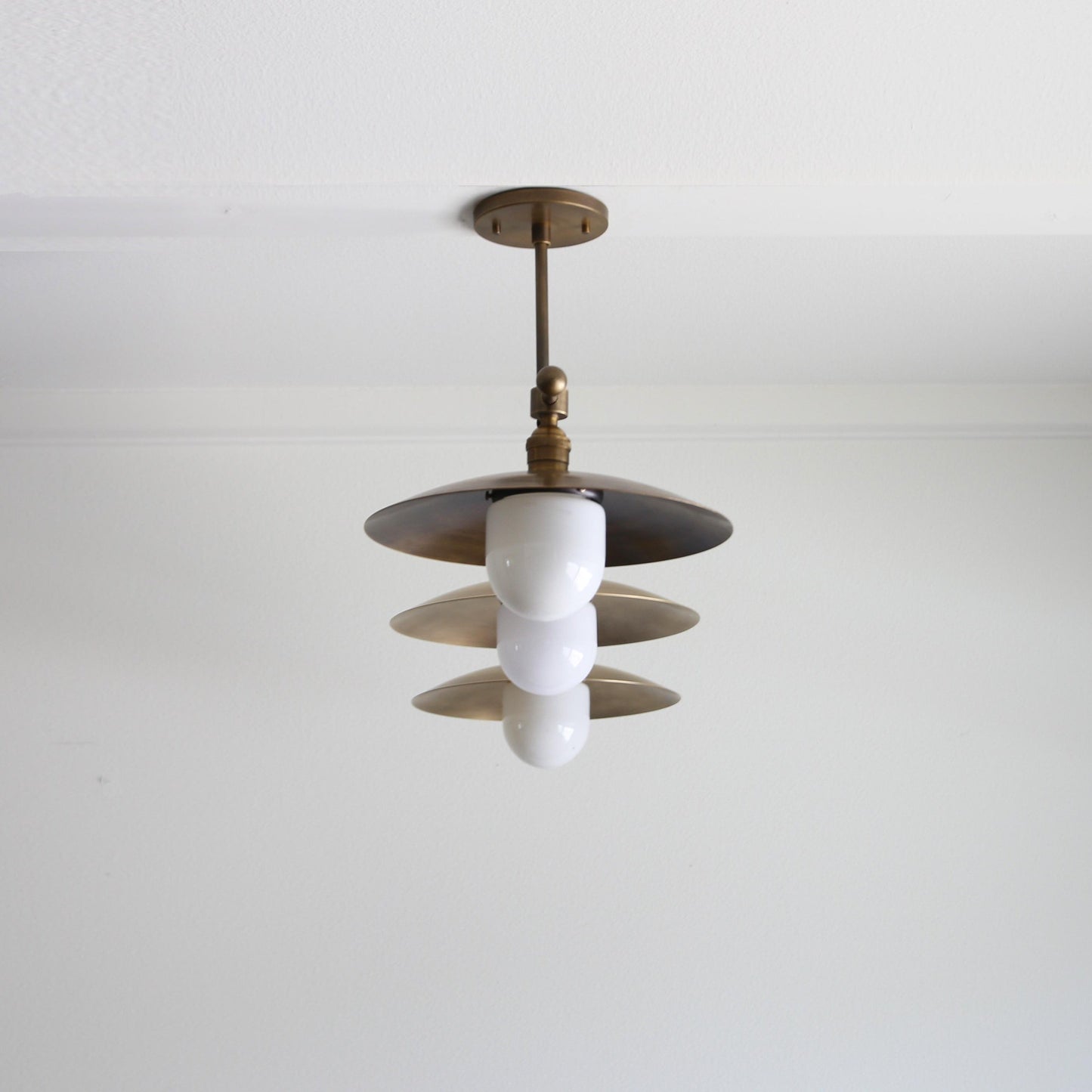Three-Light Brass Chandelier with Disc Shades