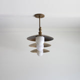 Three-Light Brass Chandelier with Disc Shades