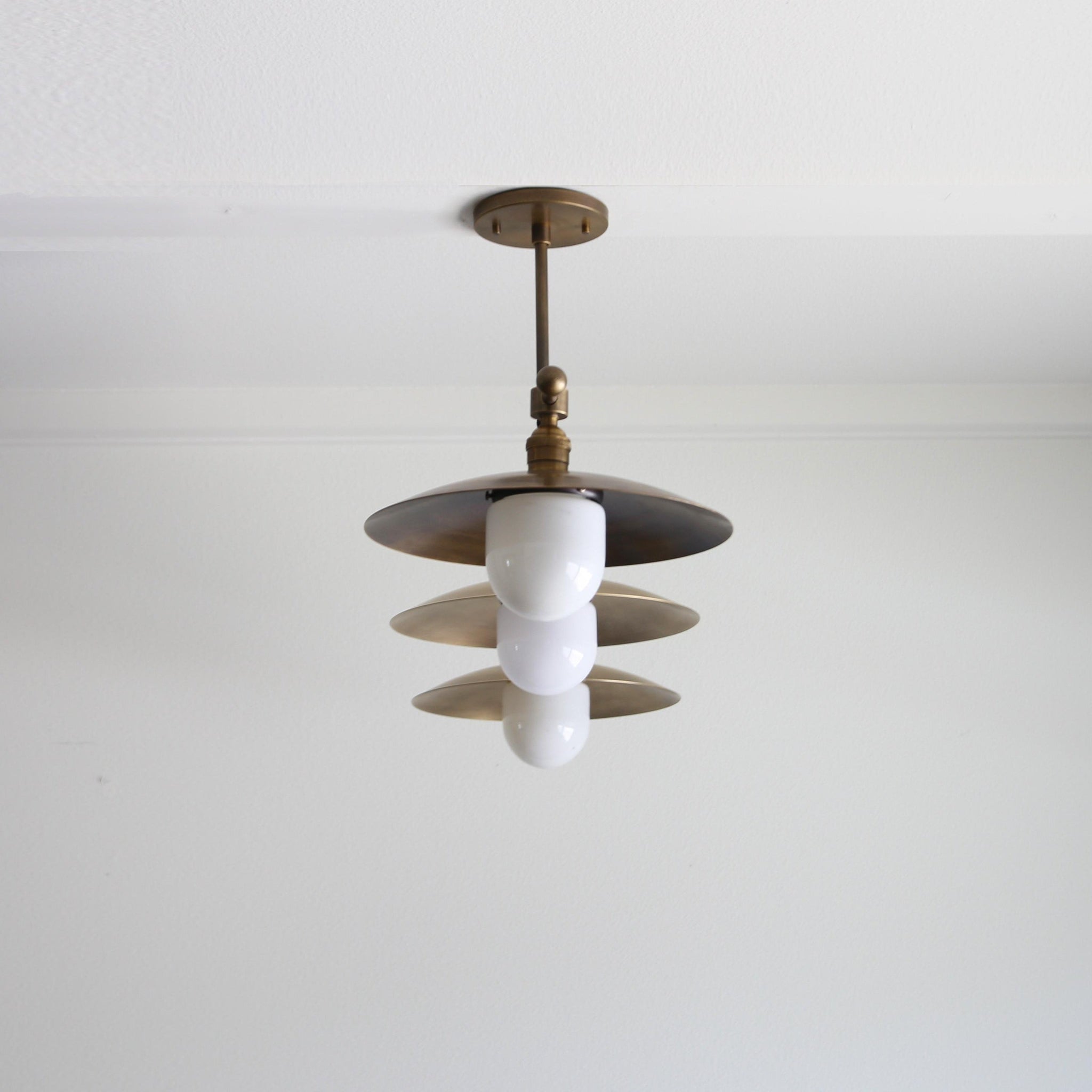 Three-Light Brass Chandelier with Disc Shades