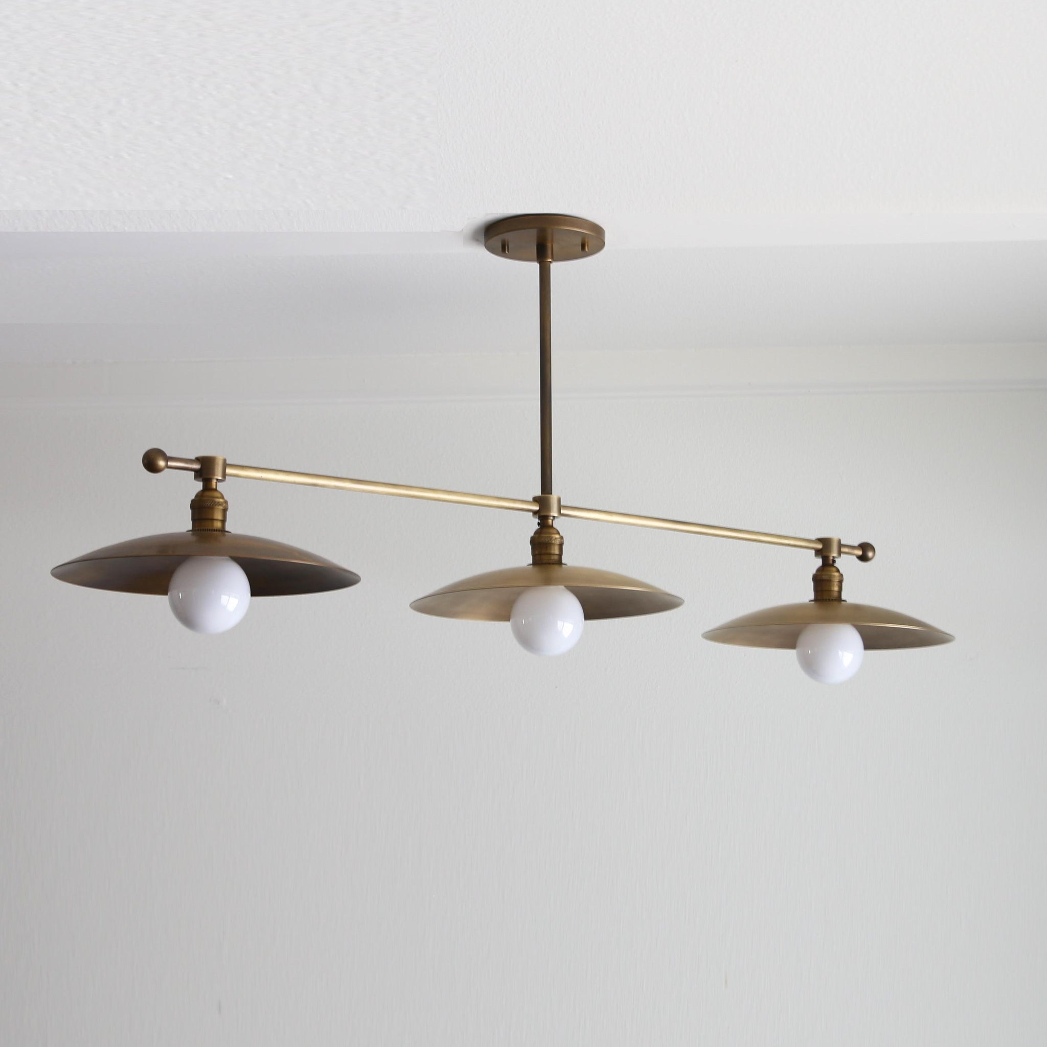 Three-Light Brass Chandelier with Disc Shades