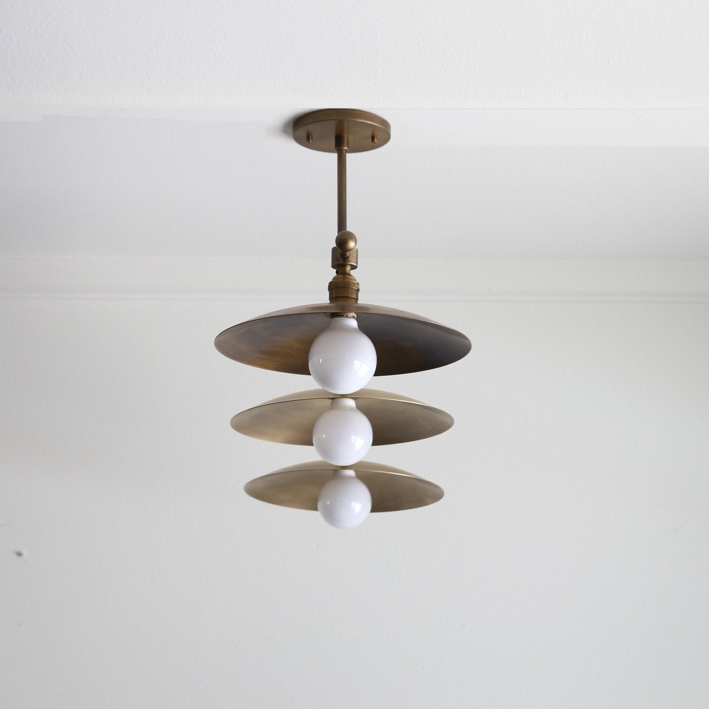 Three-Light Brass Chandelier with Disc Shades