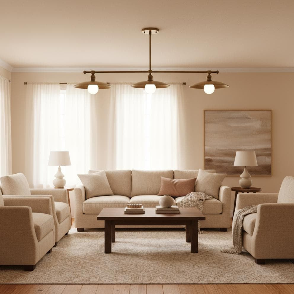 Three-Light Brass Chandelier with Disc Shades