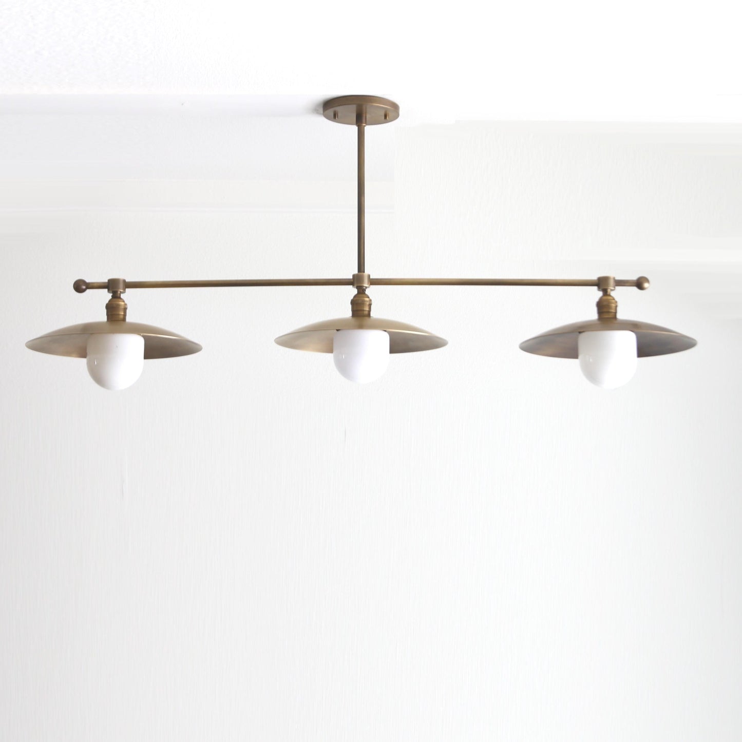 Three-Light Brass Chandelier with Disc Shades
