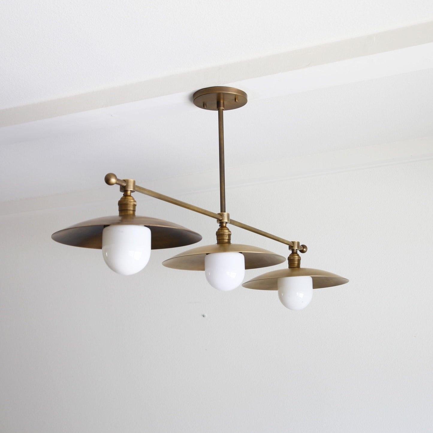 Three-Light Brass Chandelier with Disc Shades