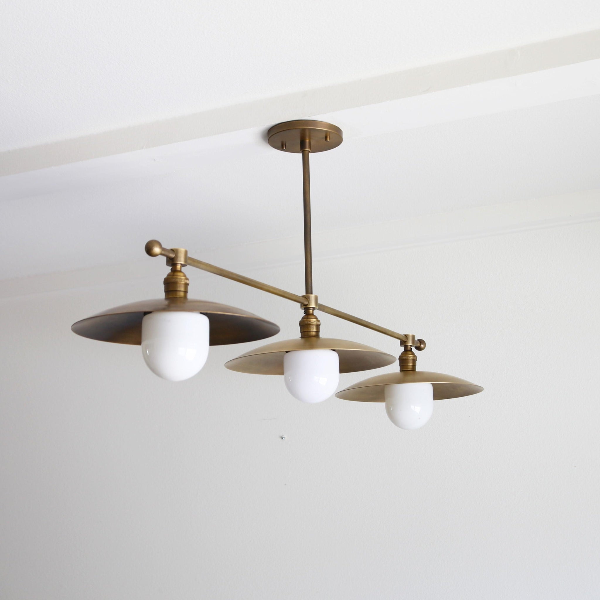 Three-Light Brass Chandelier with Disc Shades