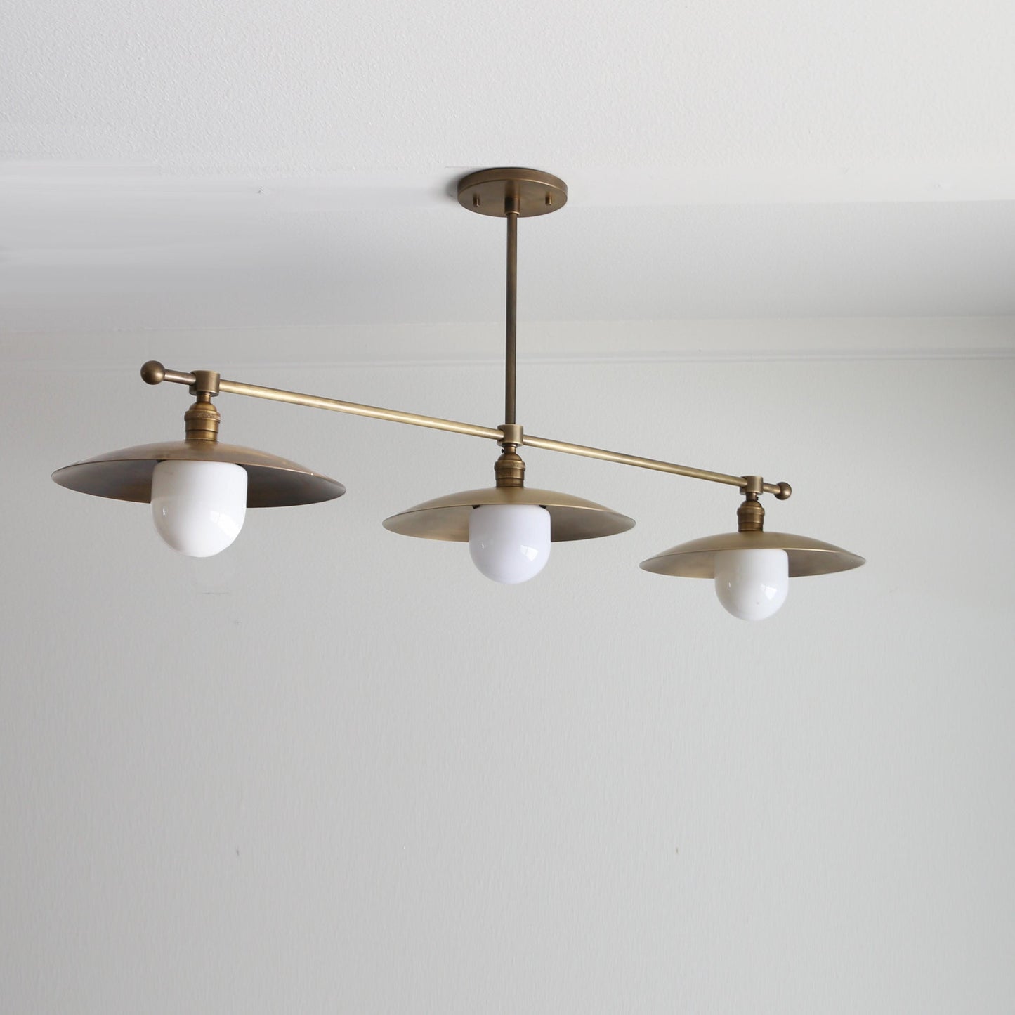 Three-Light Brass Chandelier with Disc Shades