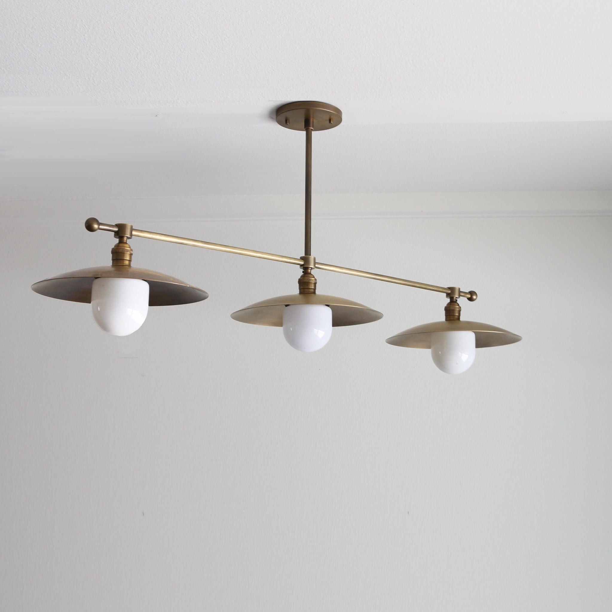 Three-Light Brass Chandelier with Disc Shades