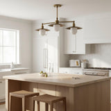 Three-Light Brass Chandelier with Disc Shades and Opal Globes