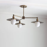 Three-Light Brass Chandelier with Disc Shades and Opal Globes