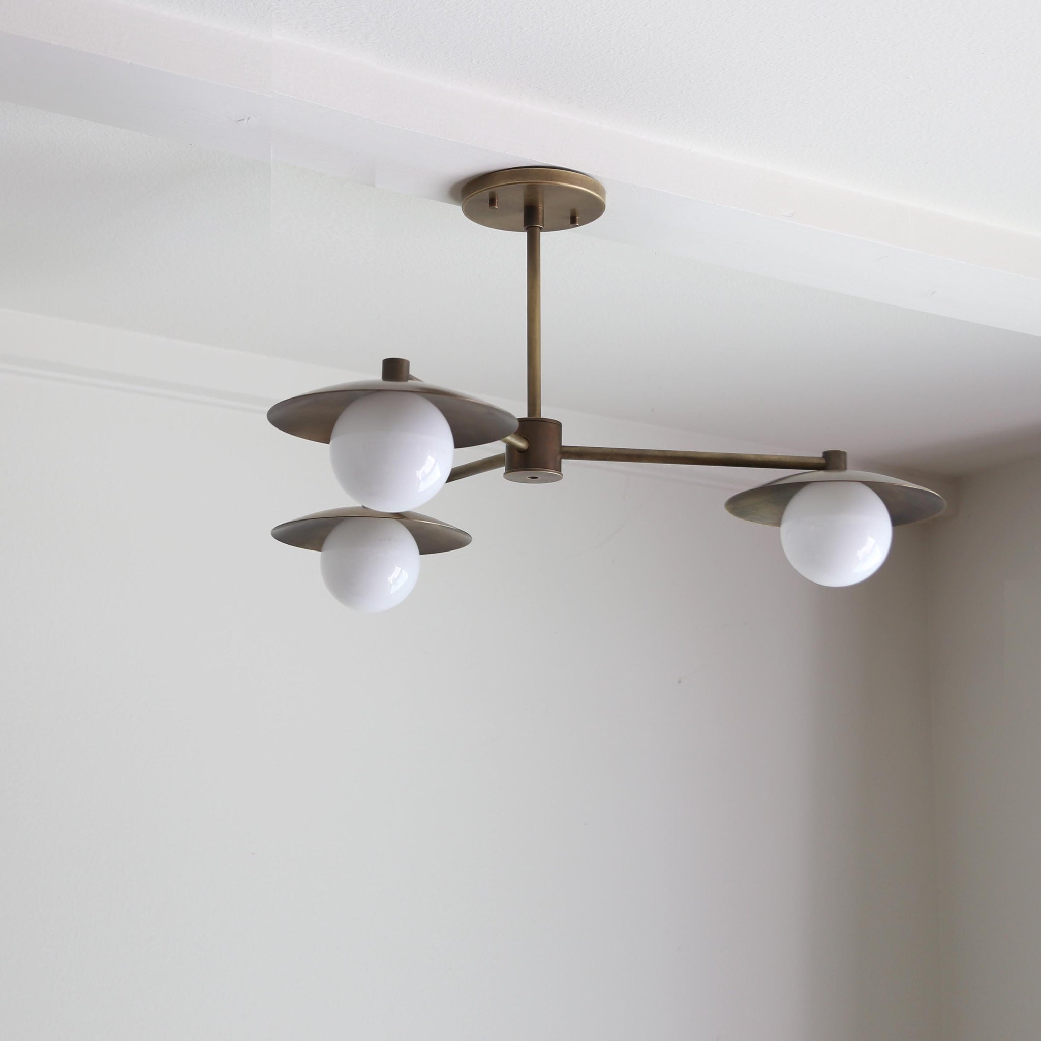 Three-Light Brass Chandelier with Disc Shades