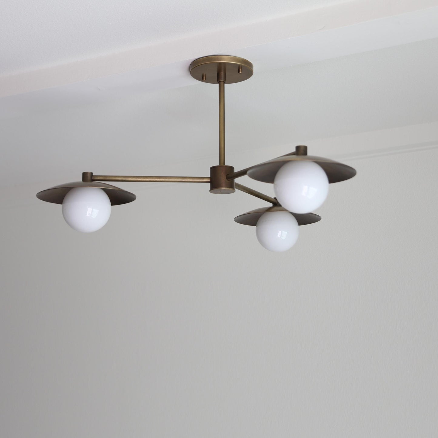Three-Light Brass Chandelier with Disc Shades