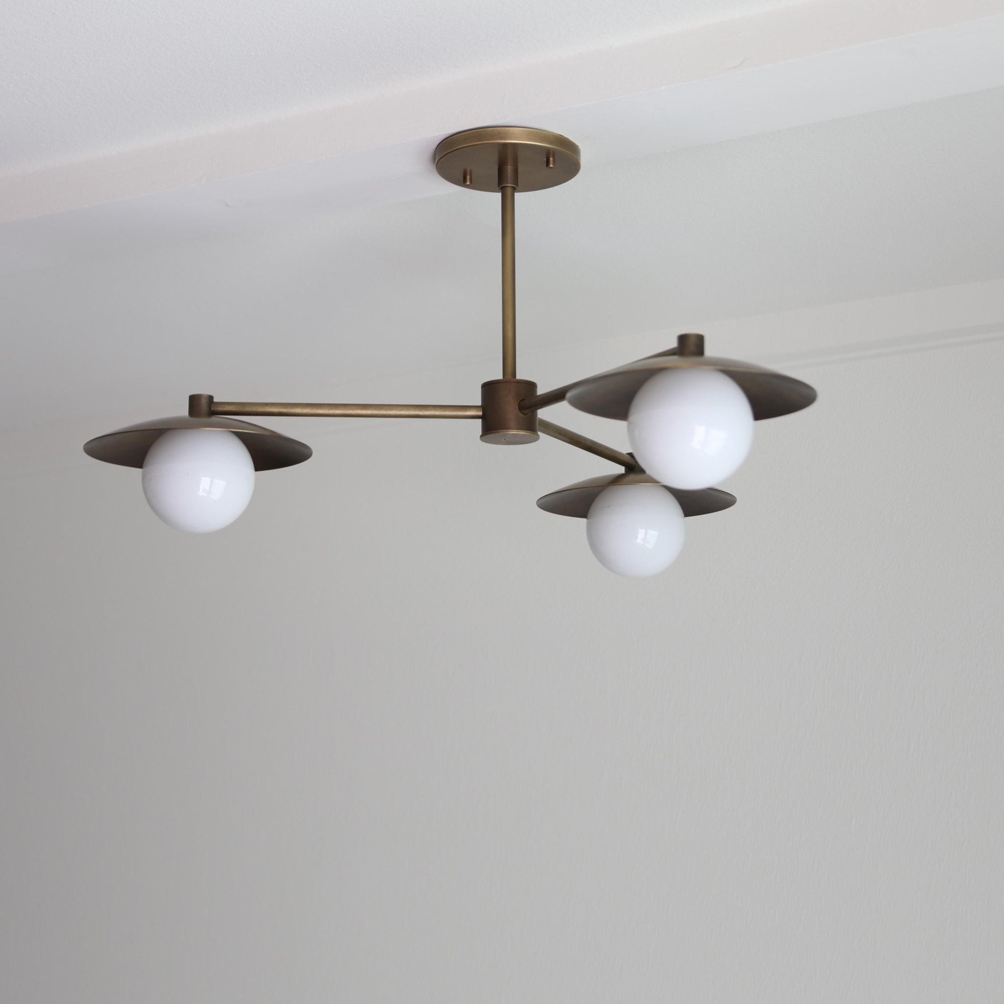 Three-Light Brass Chandelier with Disc Shades